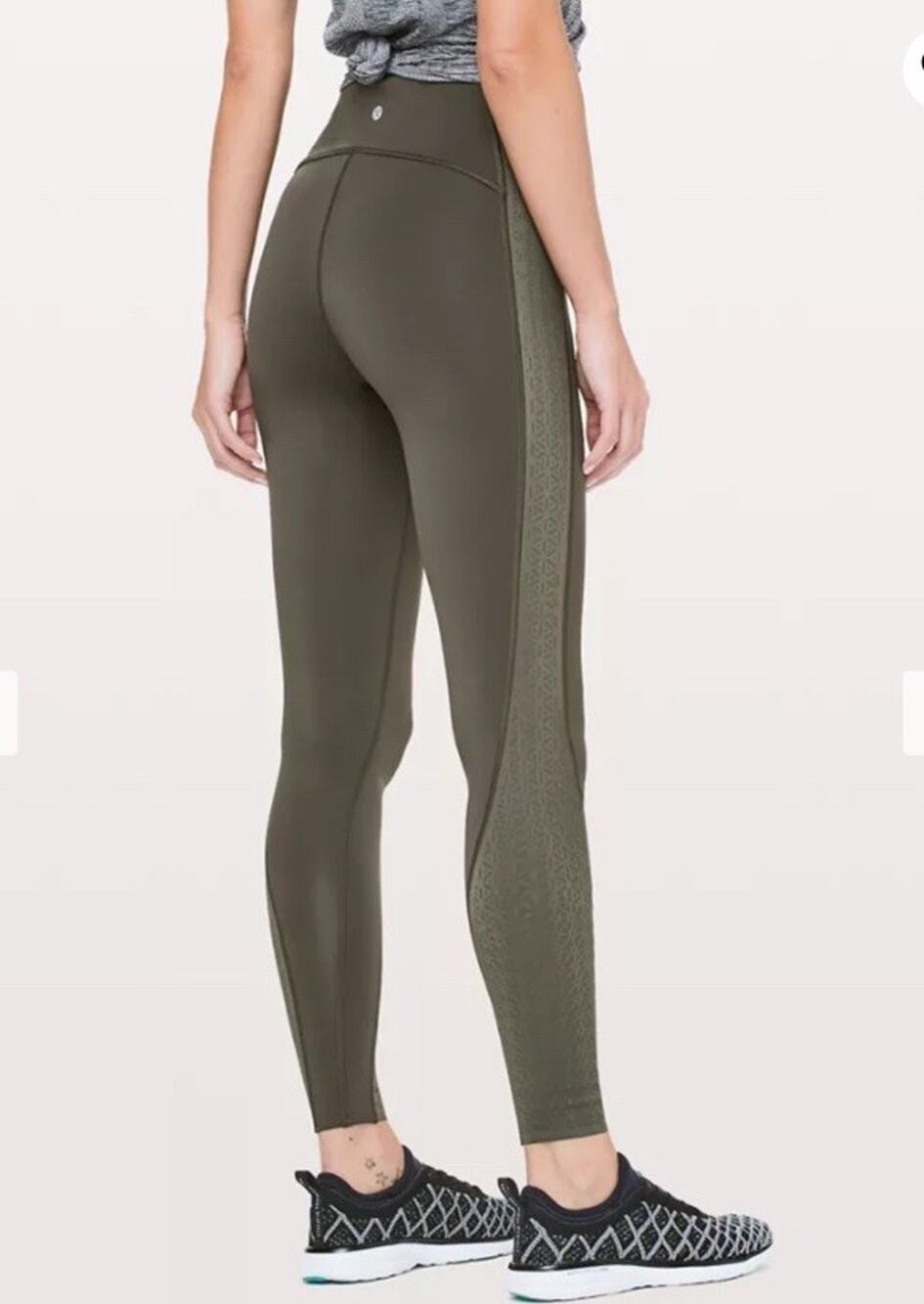 Lululemon Strength & Sweat Tight Leggings 2 28" Olive Green Geometric Laser Cut